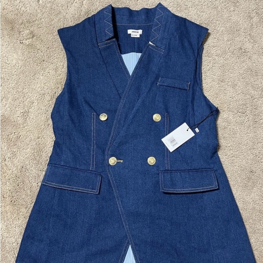 Jason Wu Blue Denim Vest with Gold Buttons